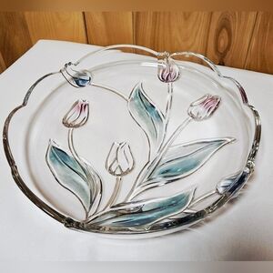 Vintage Mikasa Tivoli crystal Platter Hand-painted Tulips 12"
